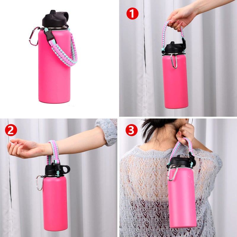 Wongeto Paracord Handle with Shoulder Strap,Compatible with Hydro Flask Wide Mouth Water Bottles 12oz - 64 oz (Not Compatible for The New Hydro Flask 2.0),Bottle Strap for Walking Camping (Pink) - Image 4